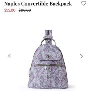 Baggallini Naples Convertible Backpack blush python purple gray travel bag tour